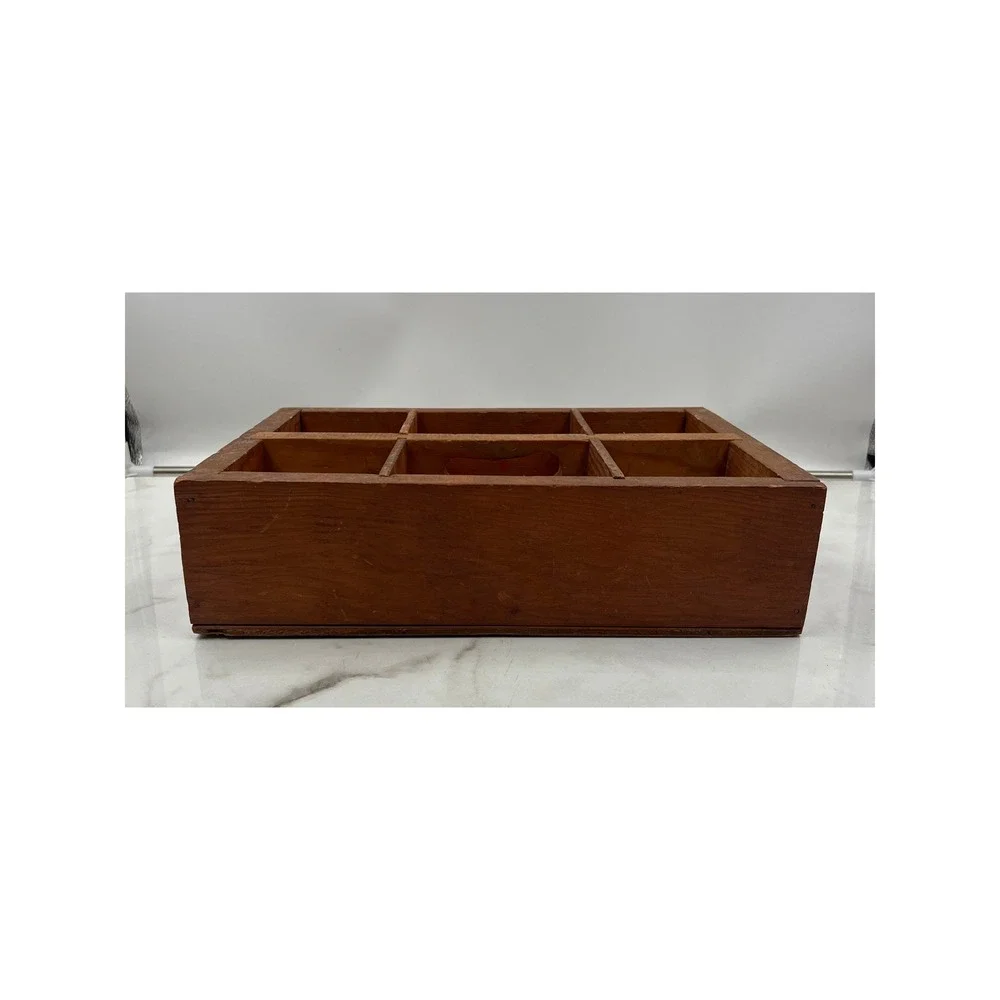 Vintage Wooden 6 Compartment Tool Caddy Organizer Tray Rustic Farmhouse Storage